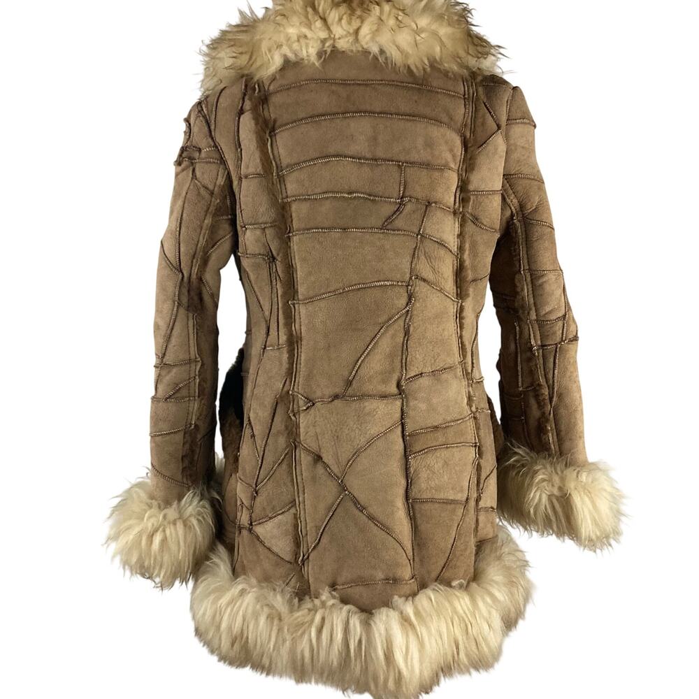 Genuine Shearling Sheepskin Patchwork Leather Coa… - image 5